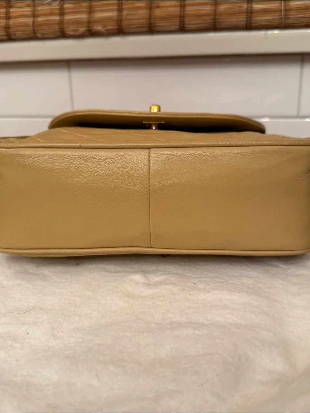 CHANEL Quilted Shoulder Bag in Tan with Gold Hardware